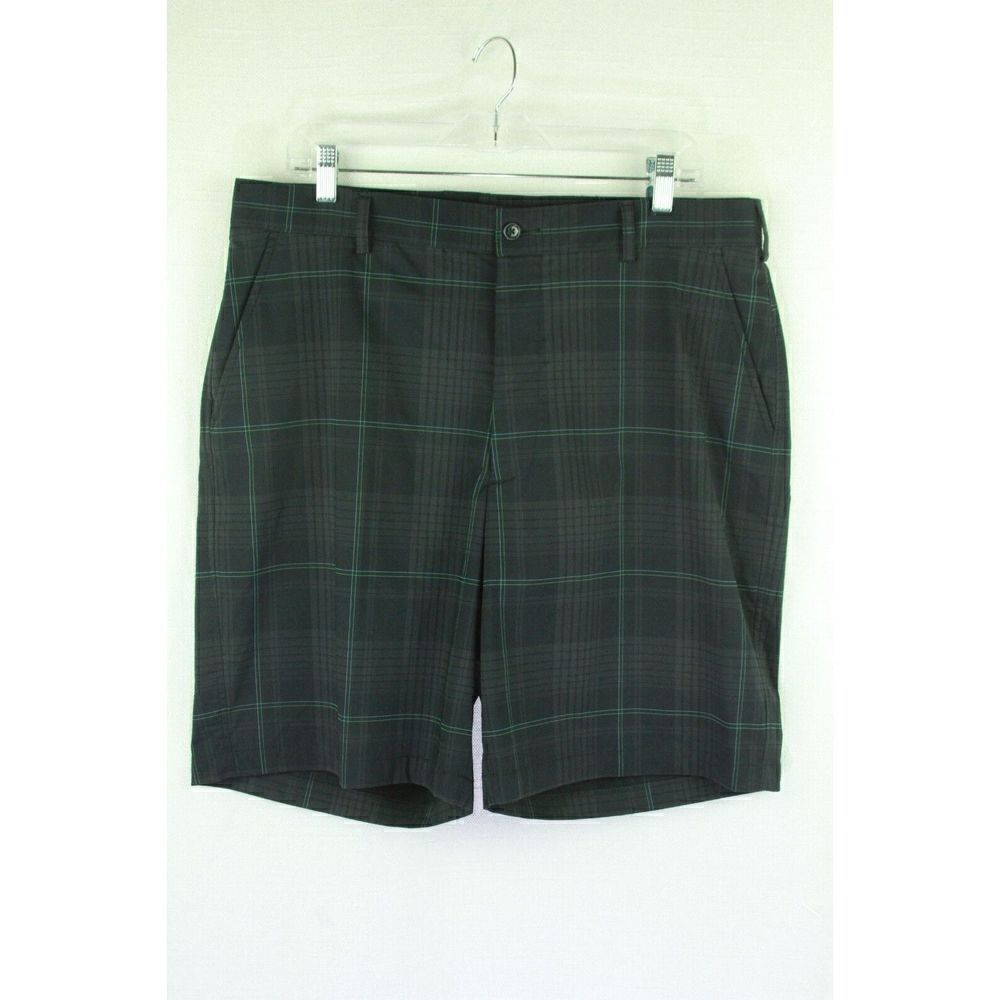 Pebble Beach Performance Golf Shorts Plaid Black Blue Flat Front Stretch Mens 36